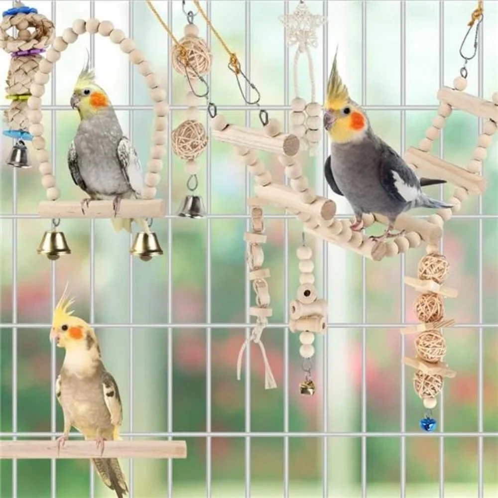 Bird Parrot Swing Toys, Chewing Standing Hanging Perch Hammock Climbing Ladder